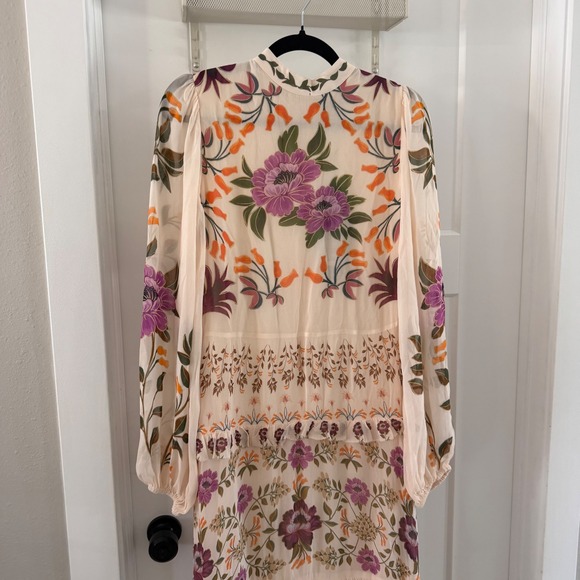 Farm Rio Winter Garden Ruffle Long Sleeve Maxi Dress Cream Floral Boho Size XS - Picture 4 of 9
